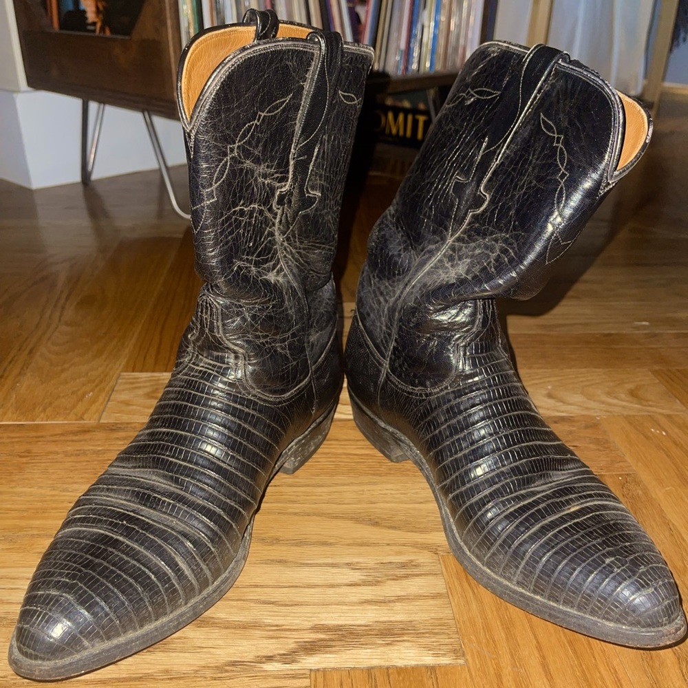 Rare black lizard Lucchese cowboy boots